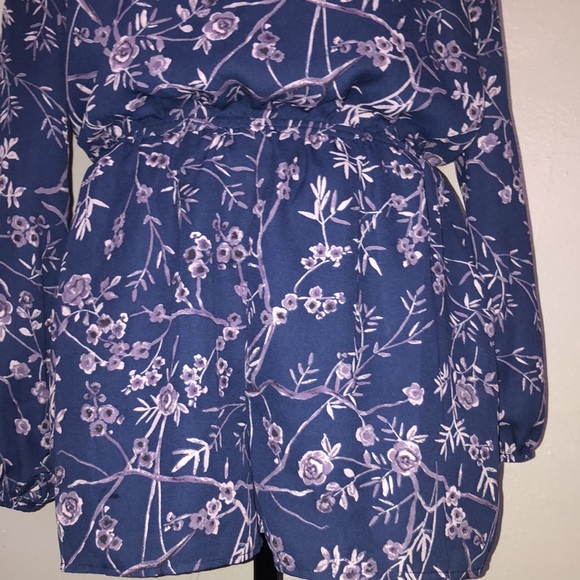 Urban Outfitters Luca Couture Purple Floral Long Sleeve Romper Medium - Picture 6 of 13